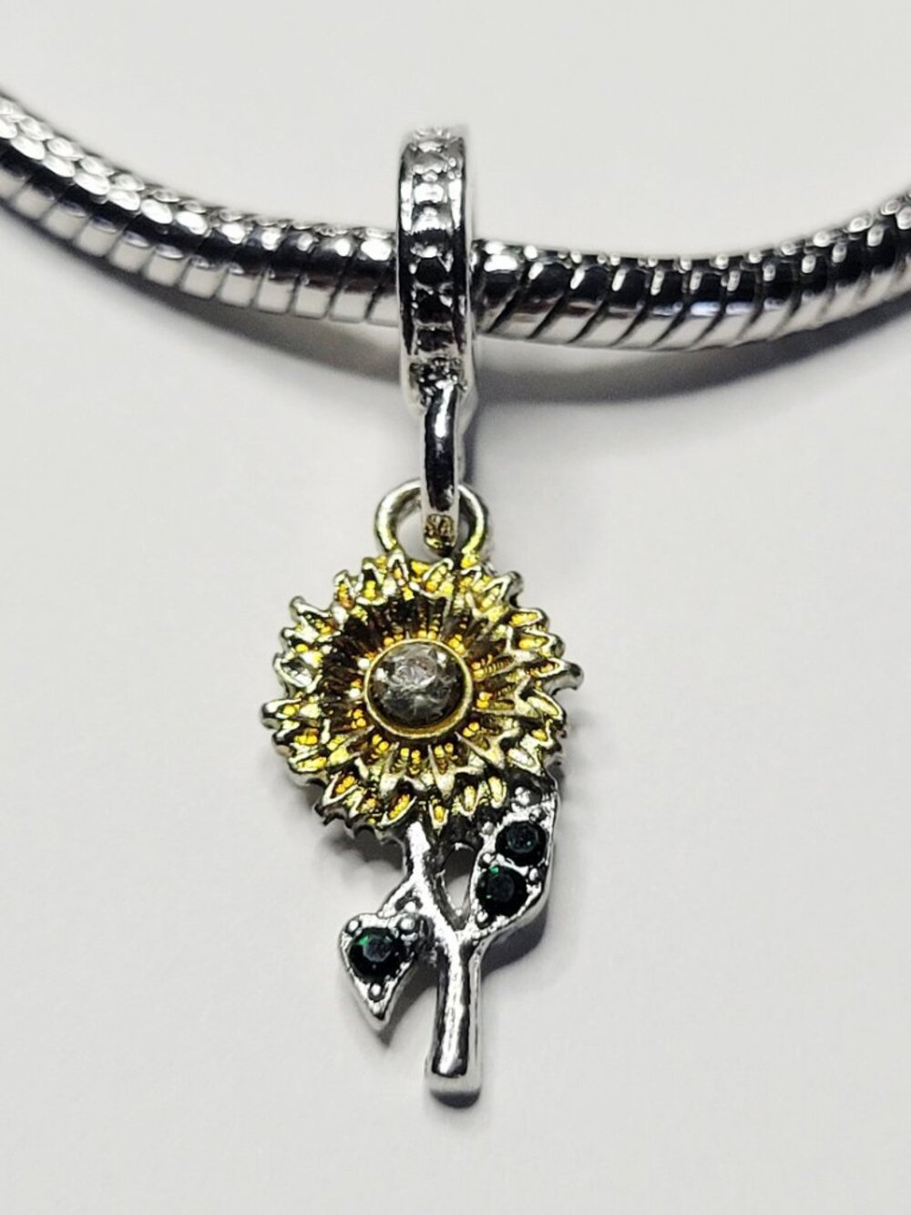 NWT For Pandora Charm Bracelets Silver, Yellow And Green Sunflower Dangle Charm